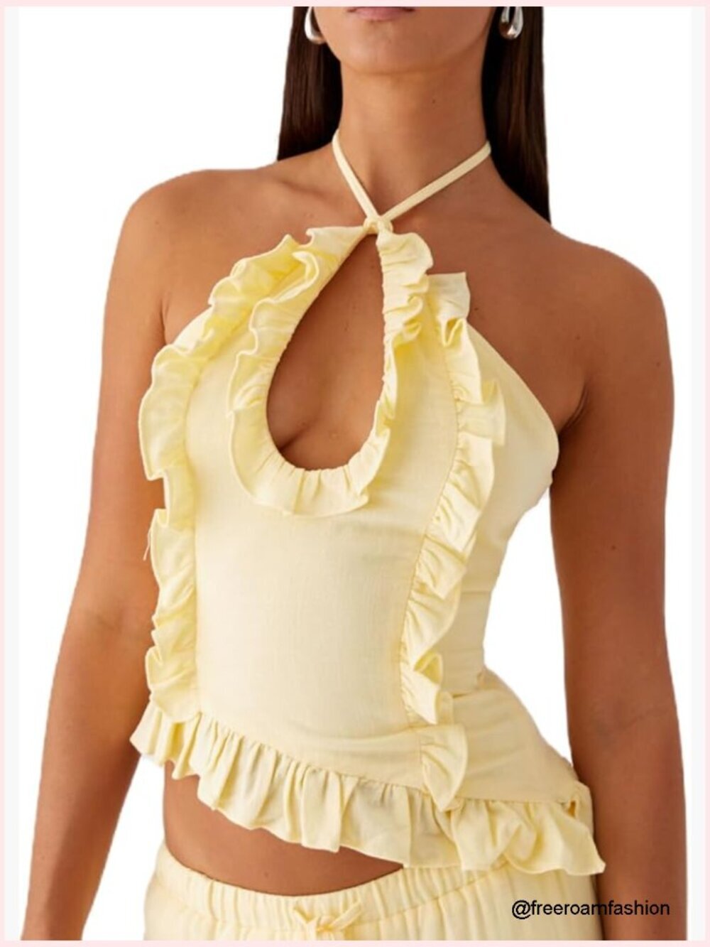 Open Back Halter Crop Top with Bow Tie Back Ruched Ruffle